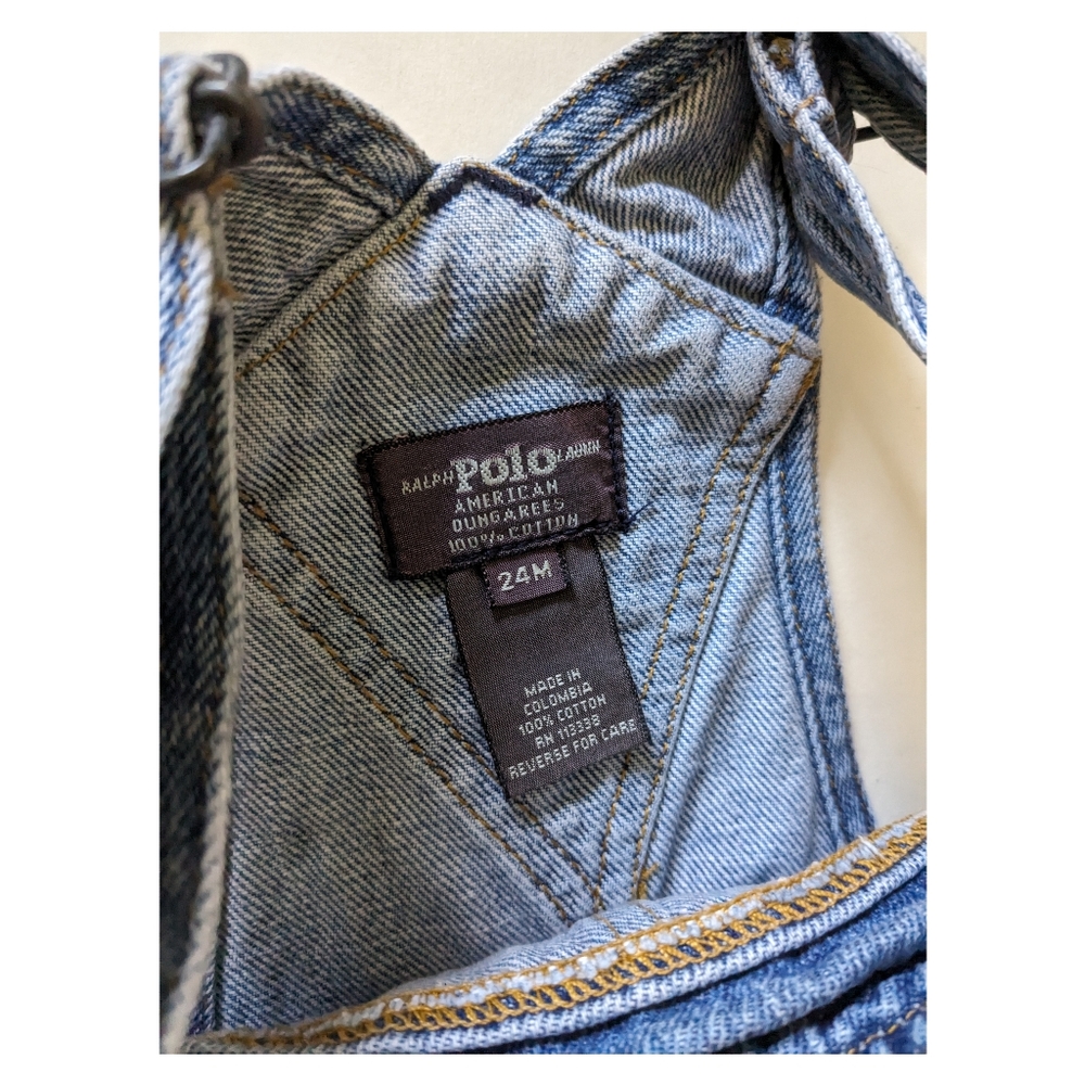 Vintage Polo Ralph Lauren cotton denim overalls toddler size 24 months wide leg - Picture 2 of 9
